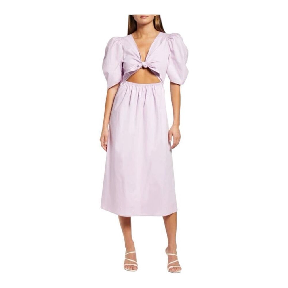 Wayf Peggy Cutout Lilac Puff Sleeve Midi Dress Size Small